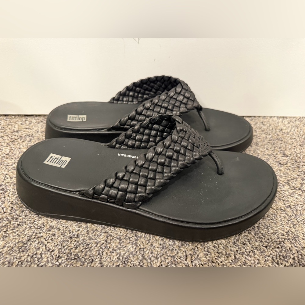 FitFlop F-Mode Woven Leather Flatform Toe-Post Sandals size 10 EUC